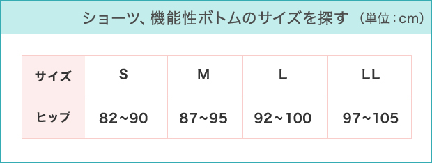 ショーツ、機能性ボトムのサイズを探す（単位：cm）